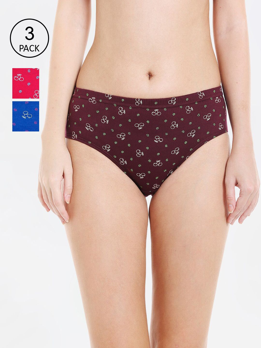 Bodycare Women Pack Of 3 Assorted Printed Pure Cotton Hipster Briefs-image-17