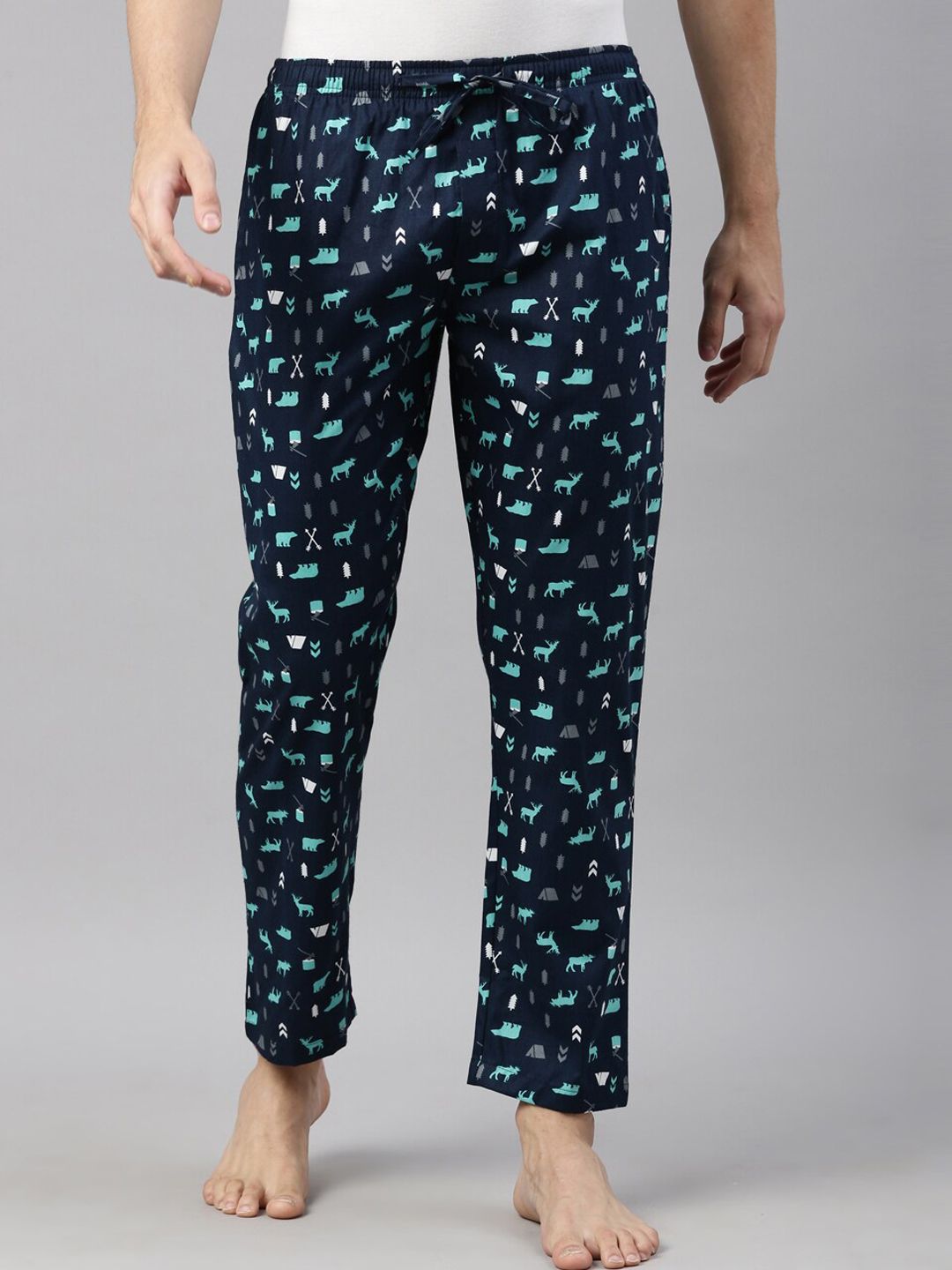 Joven Men Navy Blue Printed Cotton Lounge Pants-picture-17