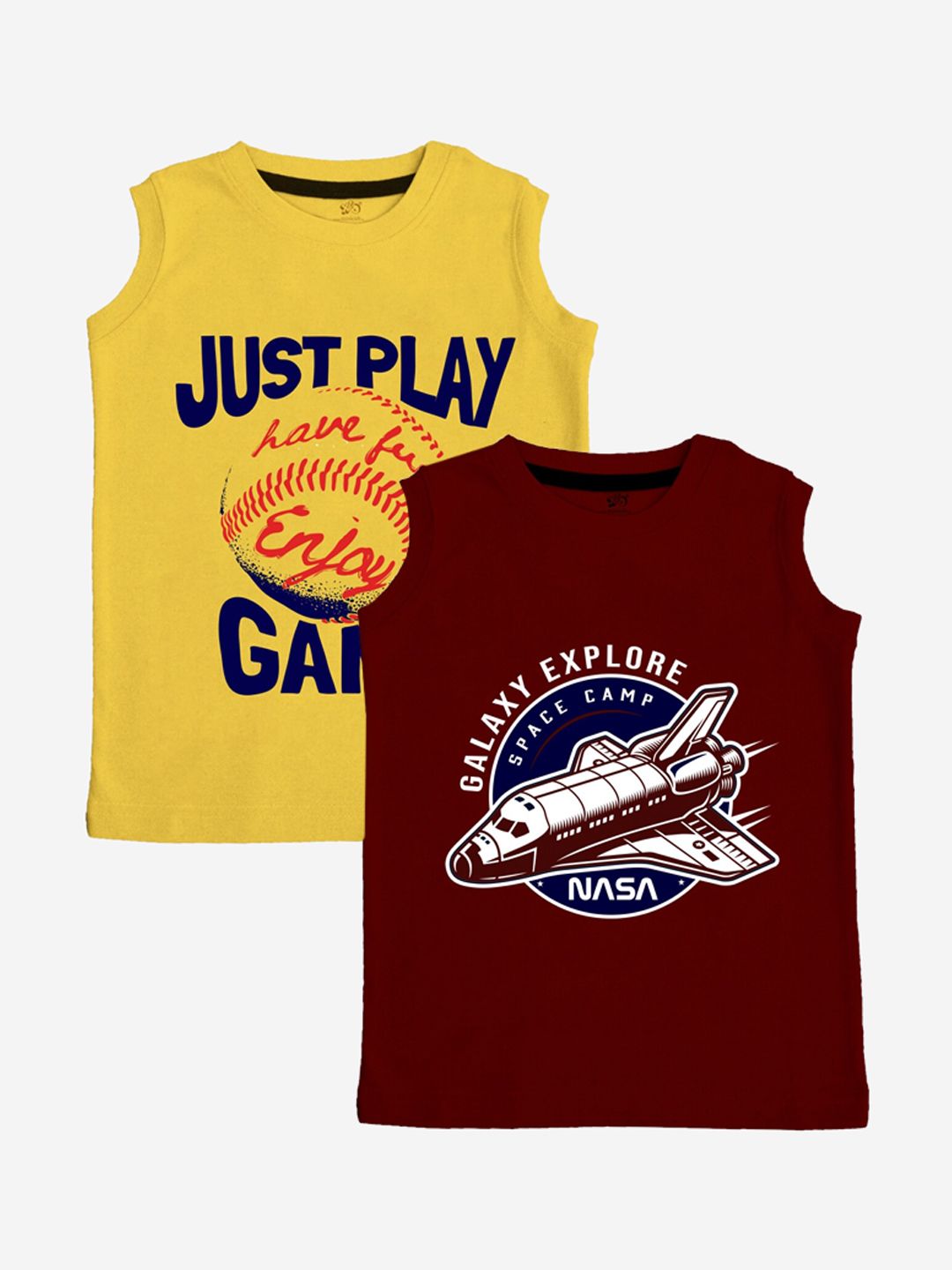 x2o Kids Pack of 2 Yellow & Maroon Printed Cotton Innerwear Basic Vests-picture-55
