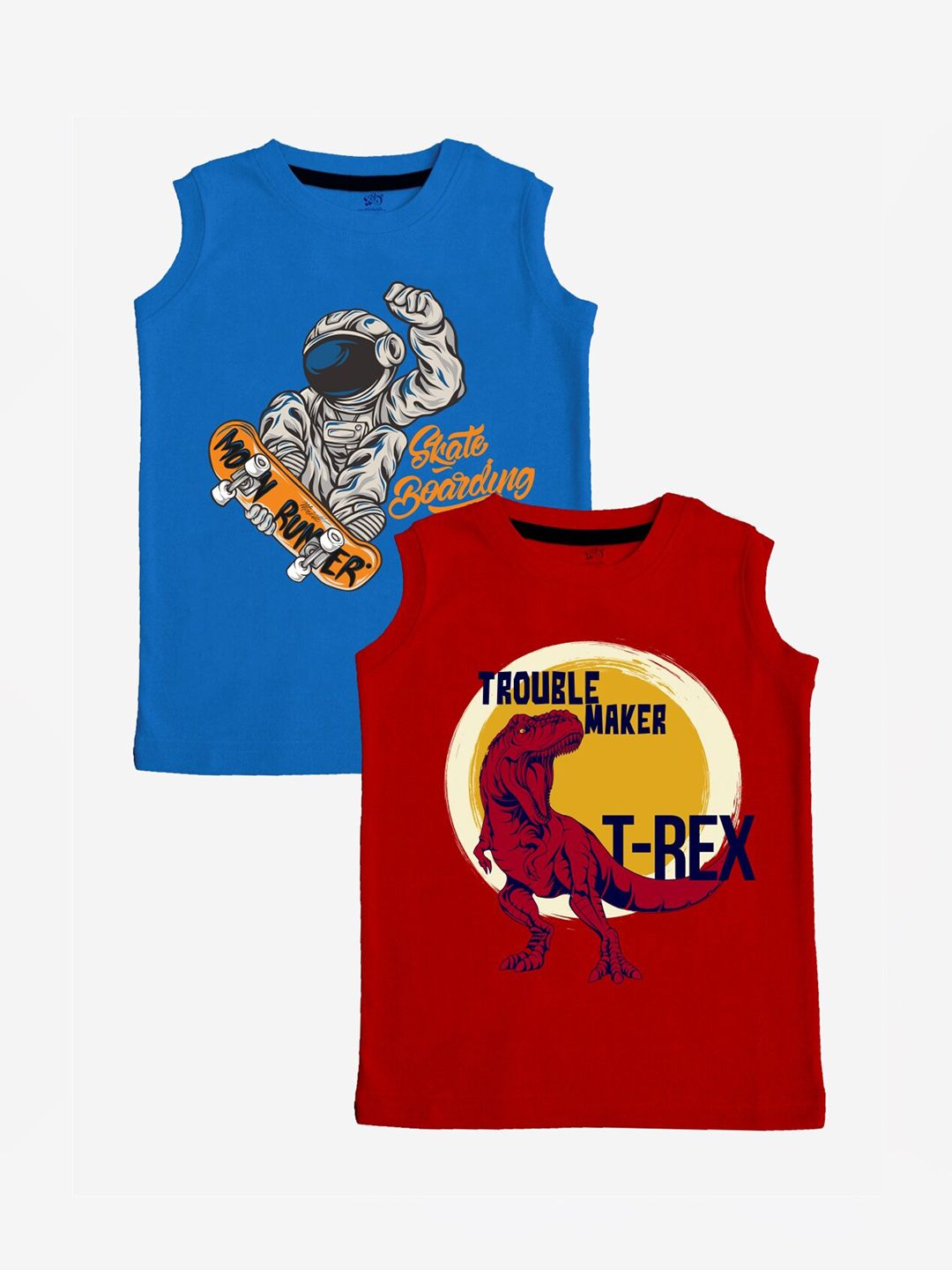 x2o Kids Blue & Red Pack Of 2 Red & Blue Printed Pure Cotton Basic Innerwear Vests-picture-50