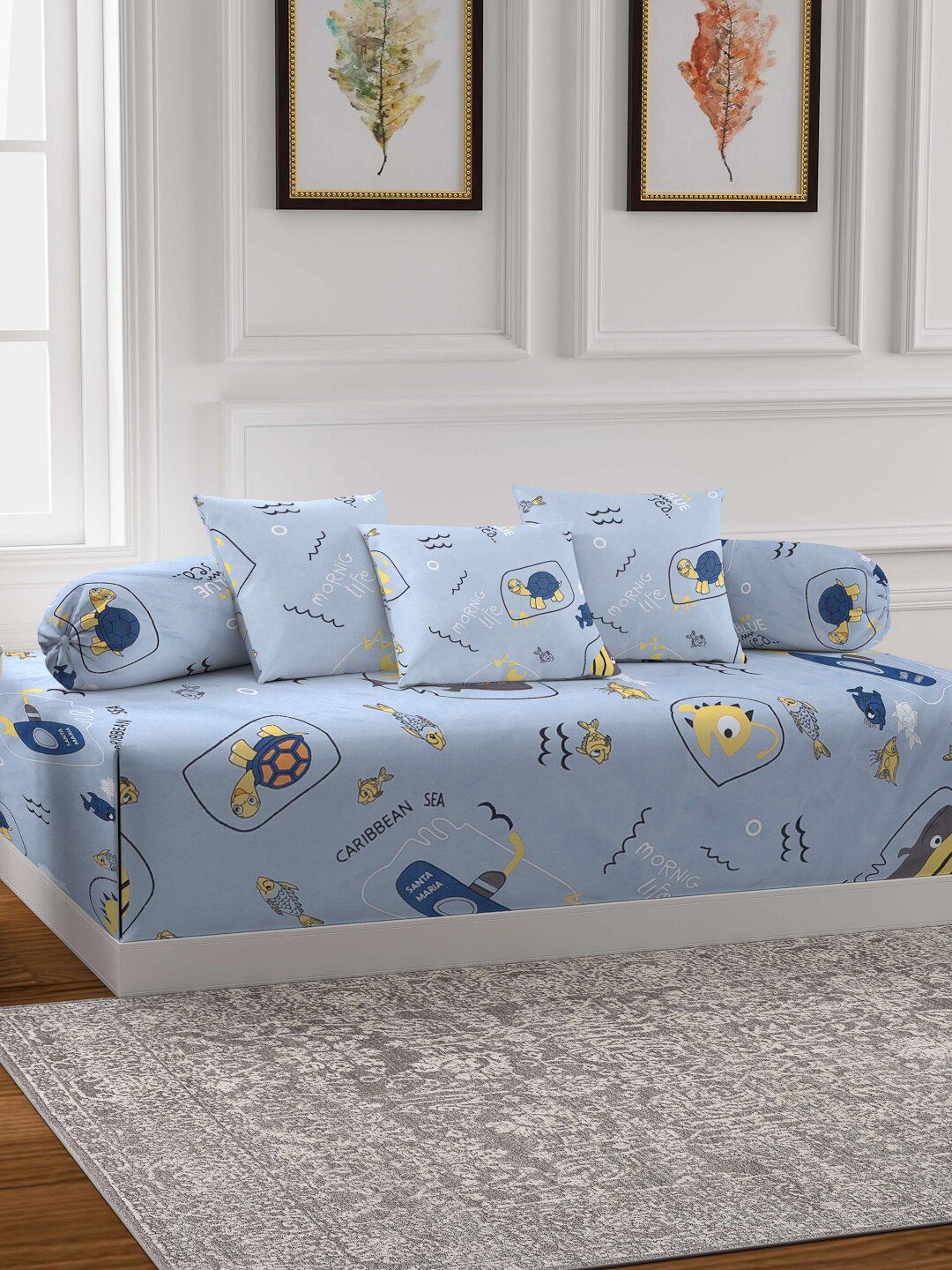 Arrabi Grey Set Of 6 Cartoon Printed Diwan Set-picture-18