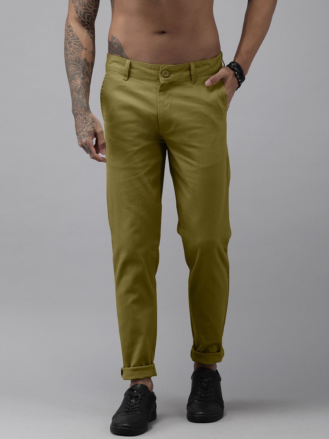 Roadster Men Olive Green Slim Tapered Fit Chinos - Price History