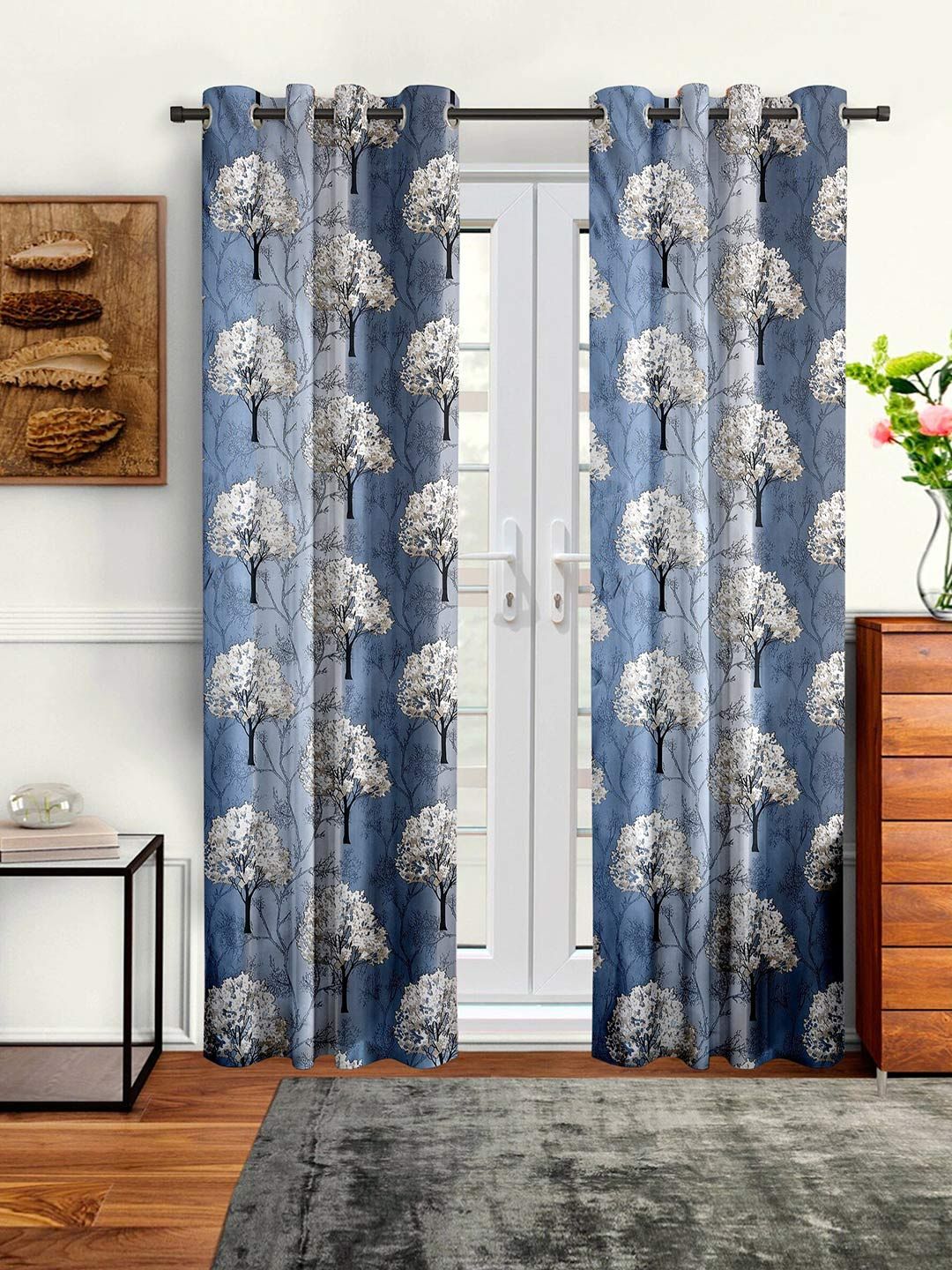 Cortina Blue & Black Set of 2 Floral Door Curtains-picture-7