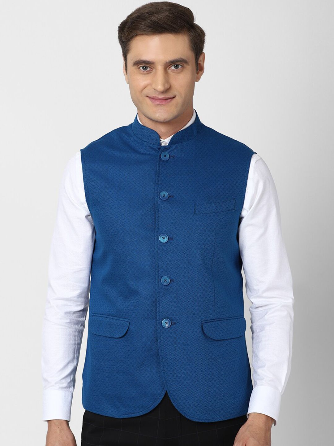 Peter England Elite Men Blue Solid Nehru Jacket-picture-17