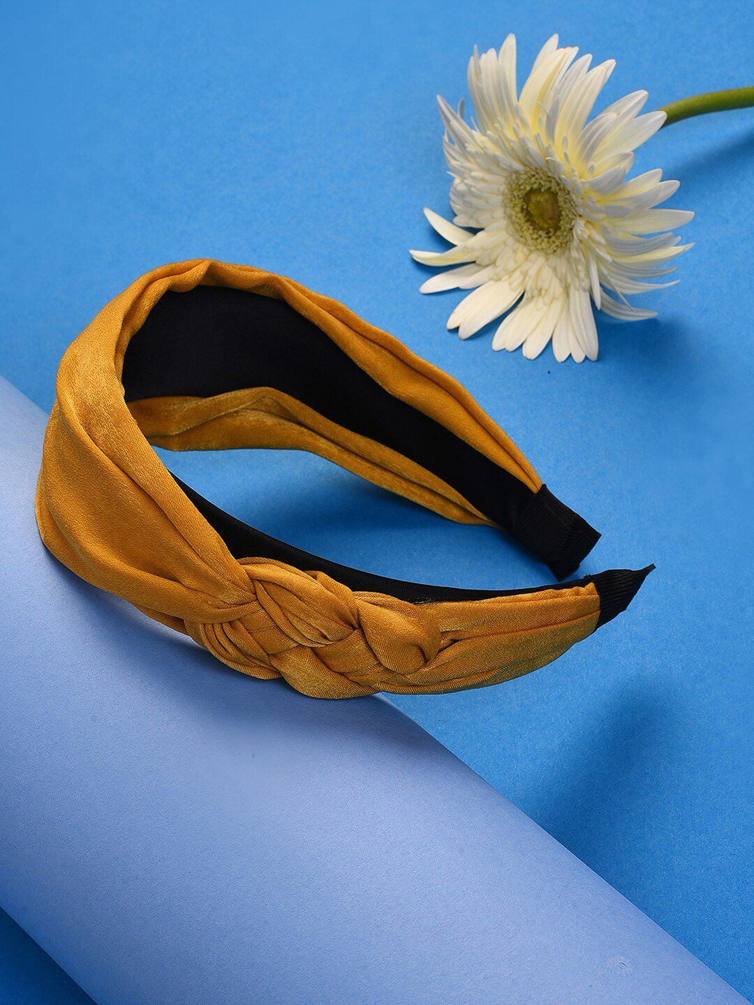 SOHI Women Mustard & Black Knotted Hairband-picture-37