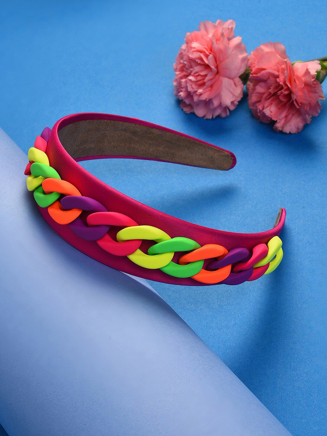 SOHI Women Pink & Fluorescent Green Embellished Hairband-image-37