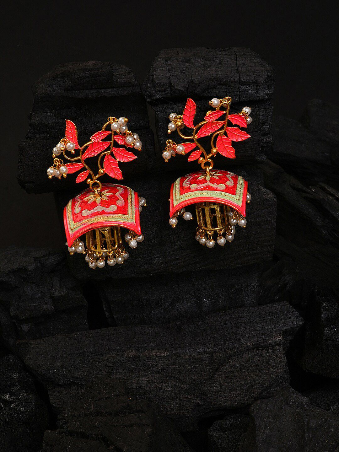 SOHI Red Contemporary Jhumkas Earrings-image-0