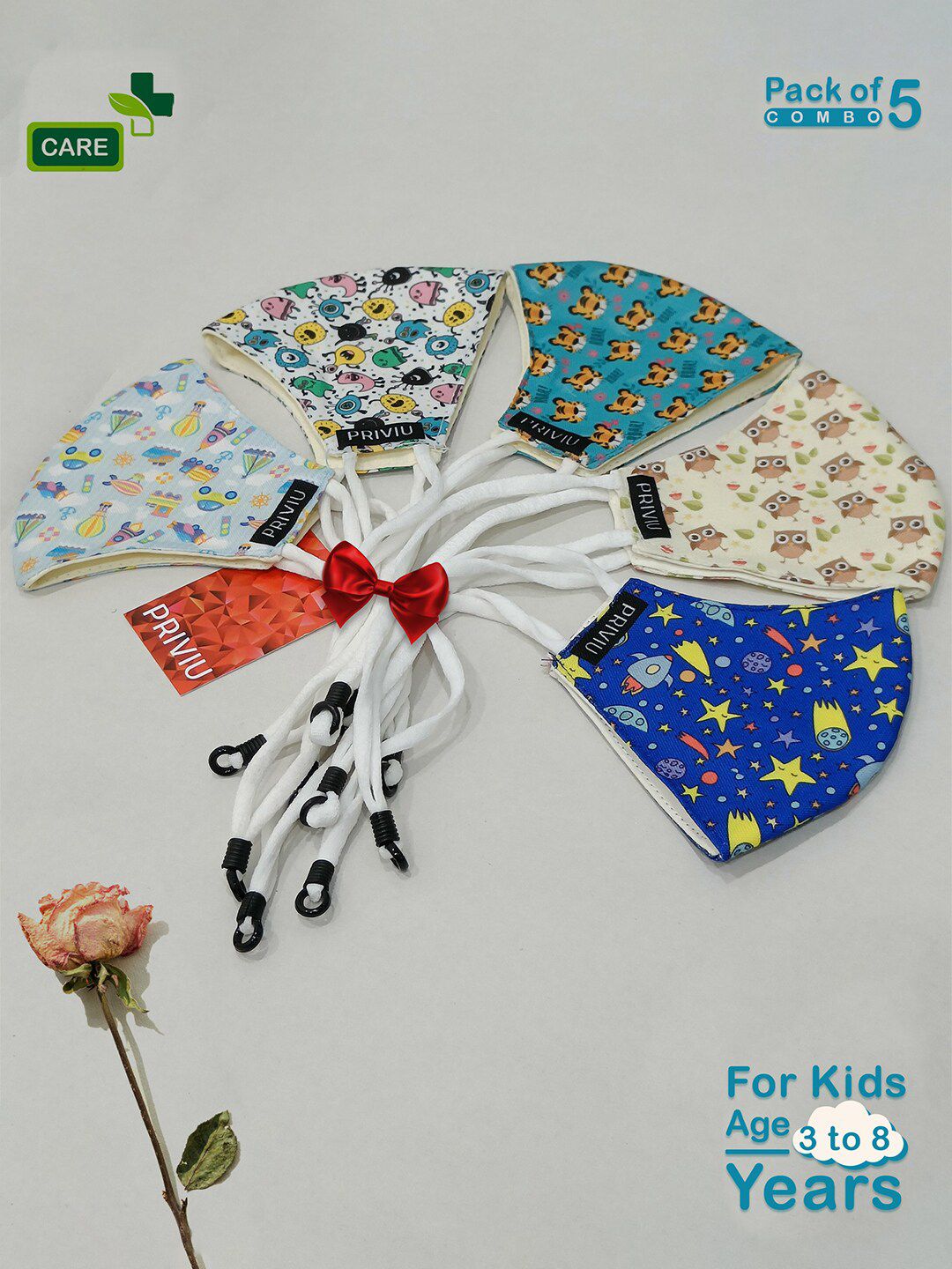 PRIVIU Kids Unisex Set of 5 Multicoloured Reusable 4-Ply Protective Outdoor Masks-image-41