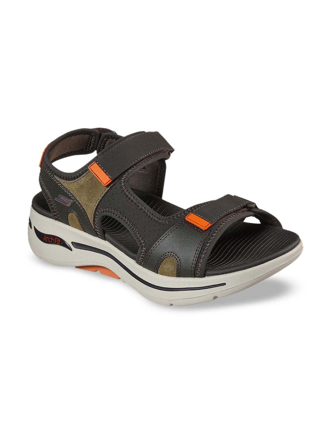 Skechers Men Green & White Patterned Leather Sports Sandals-image-17