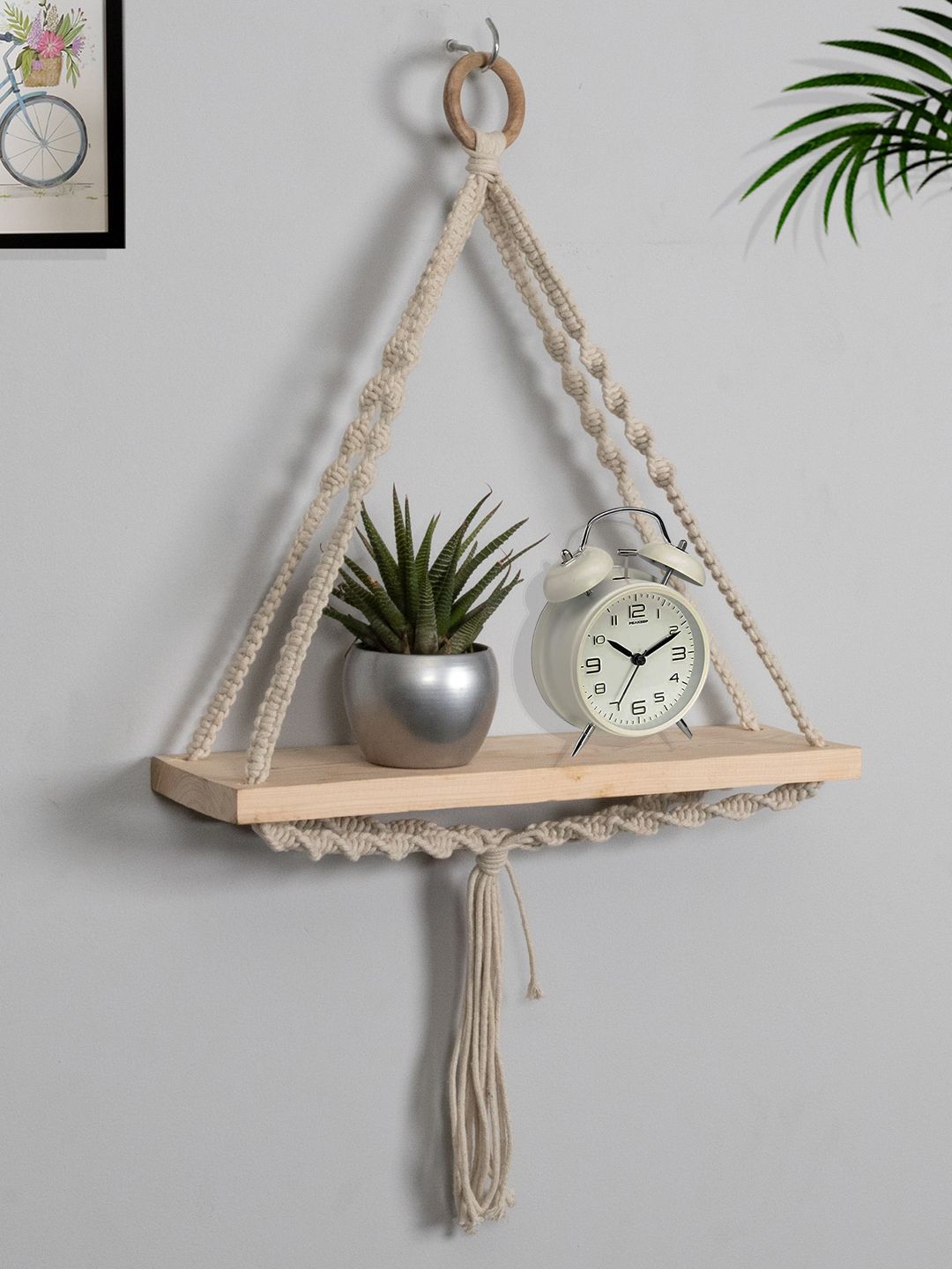 Homesake Beige Triangle Macrame Wall Hanging Shelf