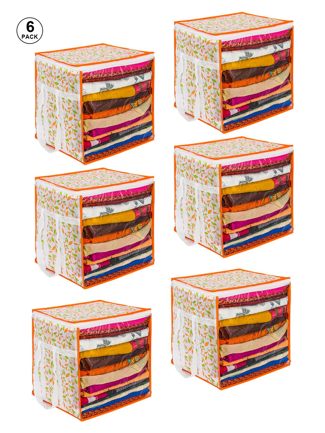 prettykrafts Set Of 6 Gold-Colored & White Printed Saree Organisers-image-36