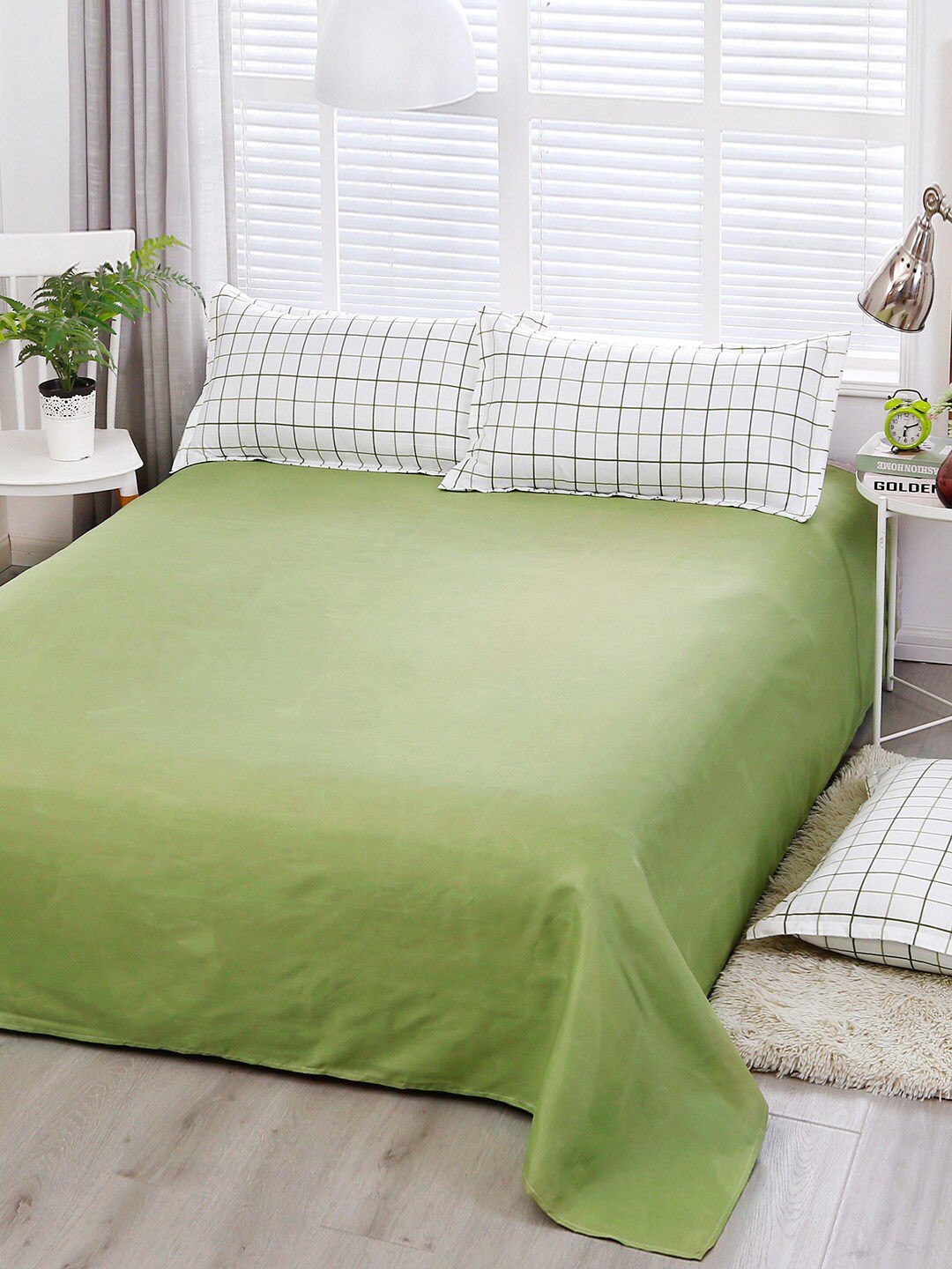 JC HOME Green Solid Double Queen Bedding Set-image-33