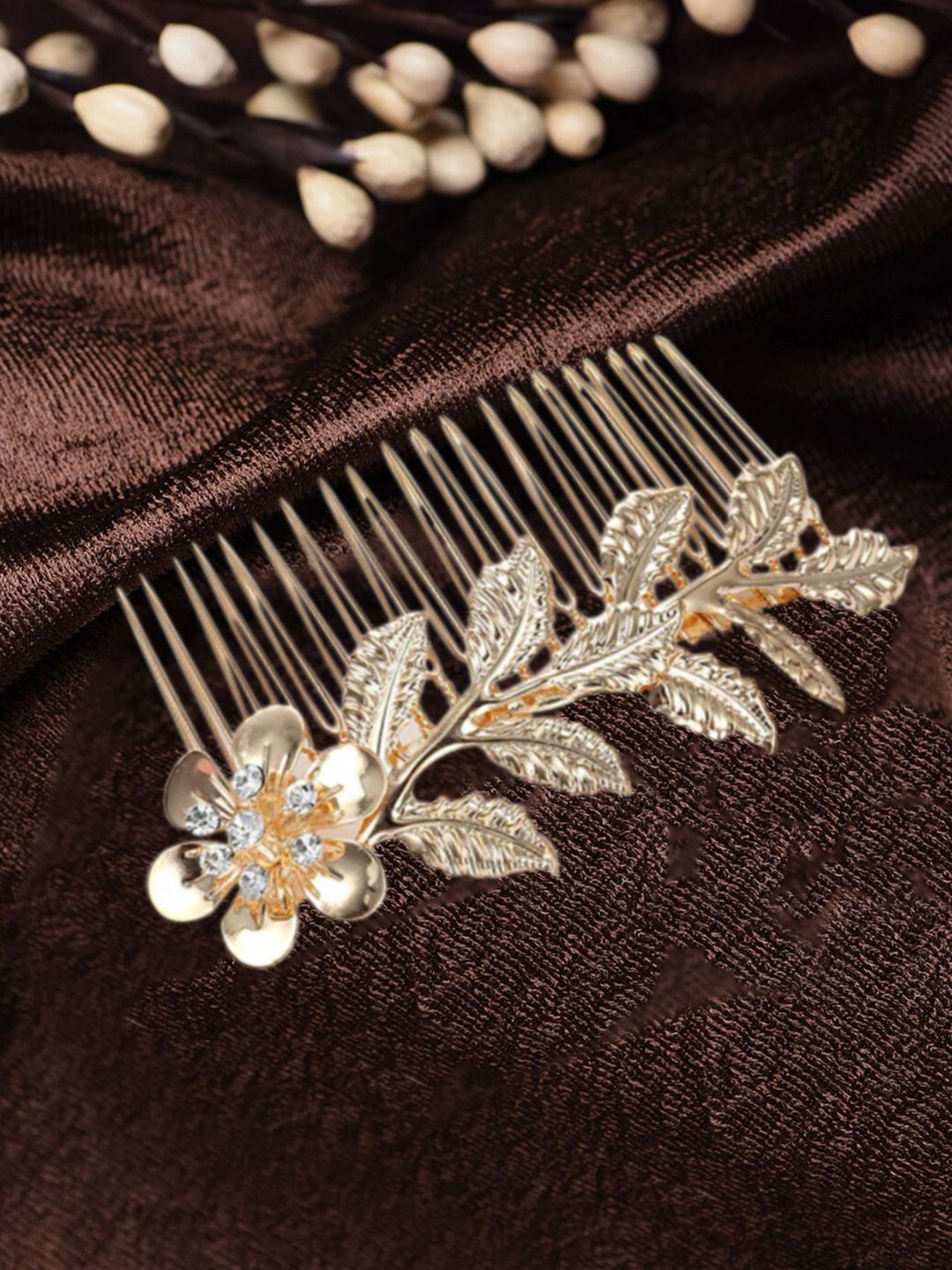 OOMPH Women Gold-Toned & White Embellished Comb Pin-image-29