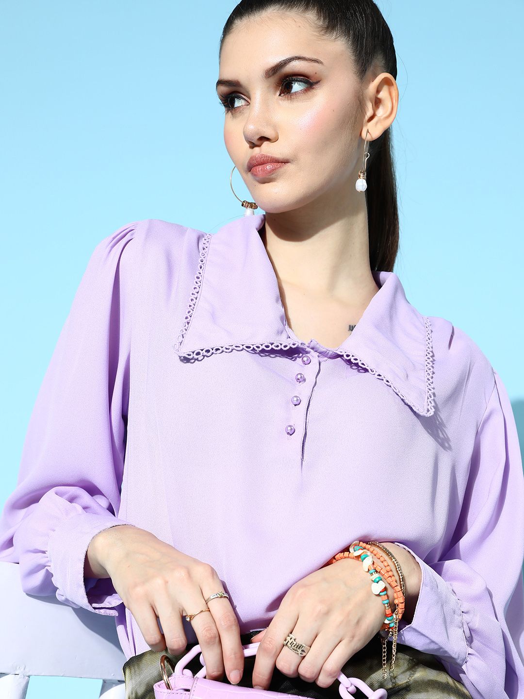 plusS Lavender Solid Zoom Friendly Collar Top-picture-34