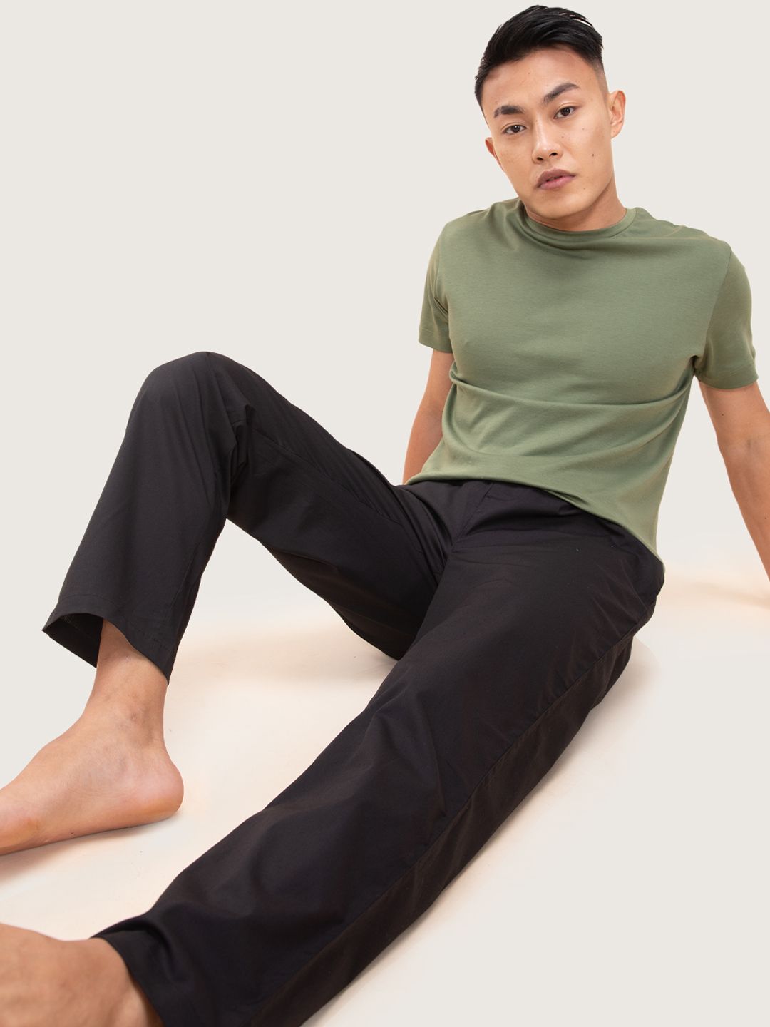 DAMENSCH Men Solid Black Stretch Cotton Tapered Woven Lounge Pants