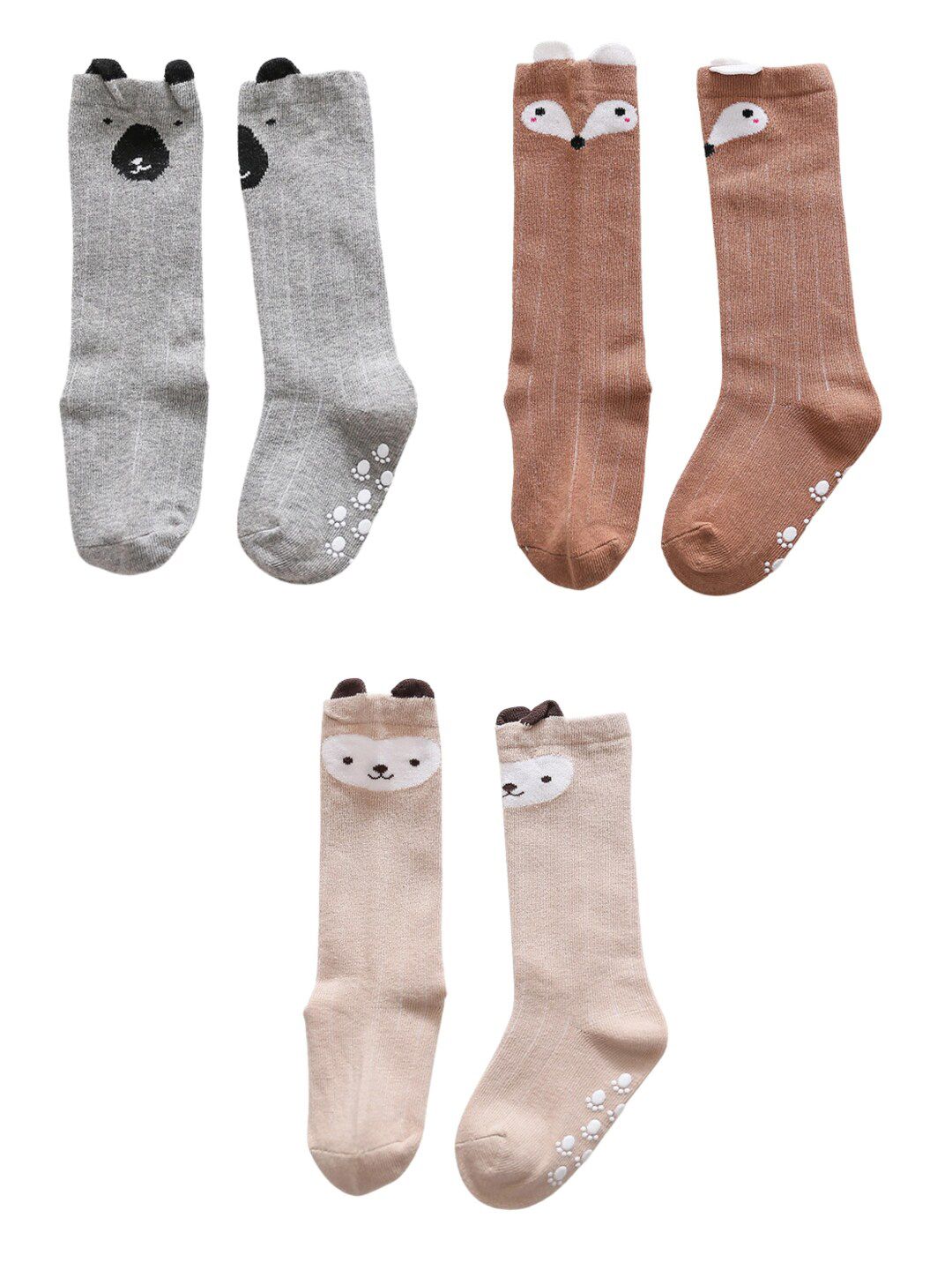 iSWEVEN Kids Grey & Brown Pack of 3 Anti-skid Socks-picture-47