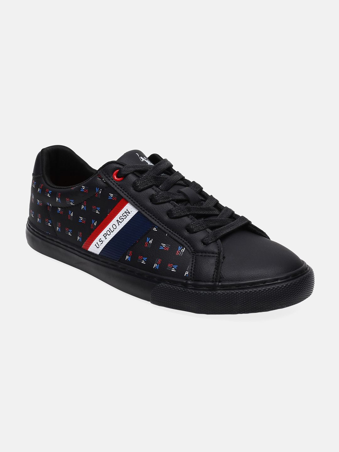 U S Polo Assn Men Black Printed PU Sneakers