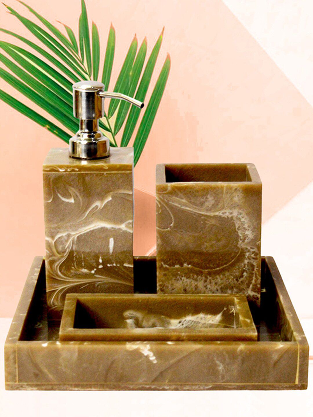Tranquil Square Set Of 4 Brown Resin Bathroom Accessory-picture-25