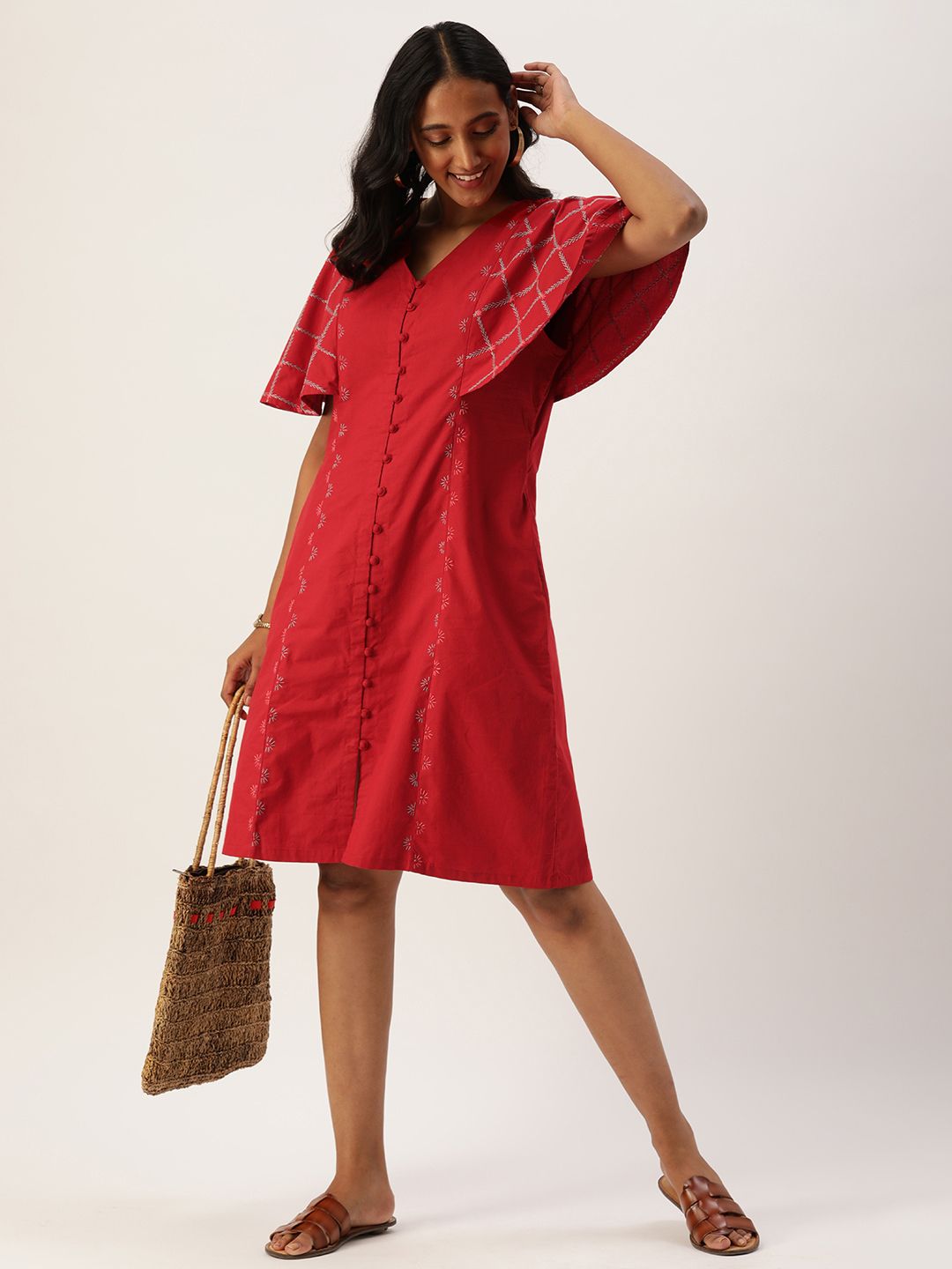 63% OFF on Harpa Women Red Embellished Shift Dress on Myntra