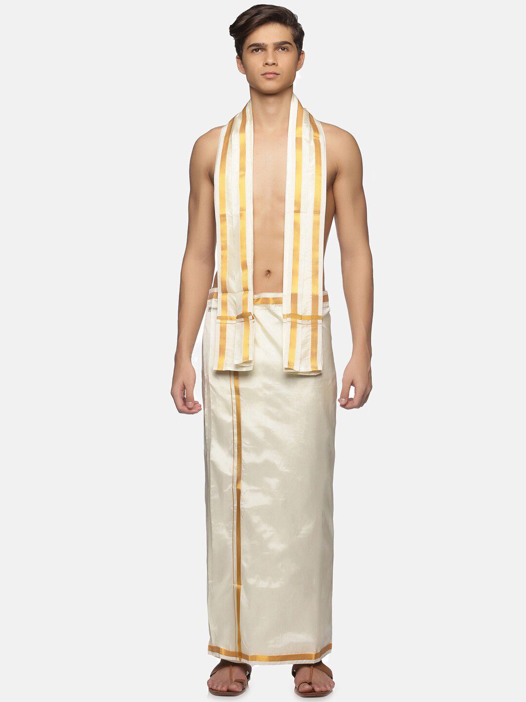 Sethukrishna Men Cream-Coloured Solid Readymade Dhotis-picture-10