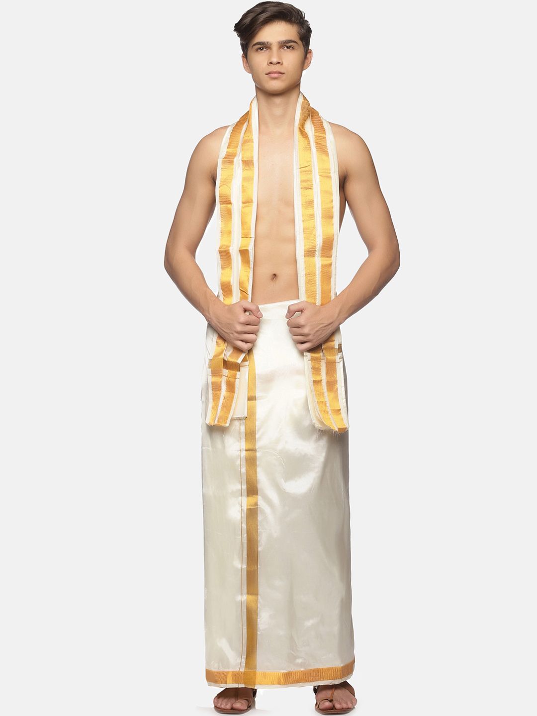 Sethukrishna Men Cream-Coloured Solid Dhotis-picture-17