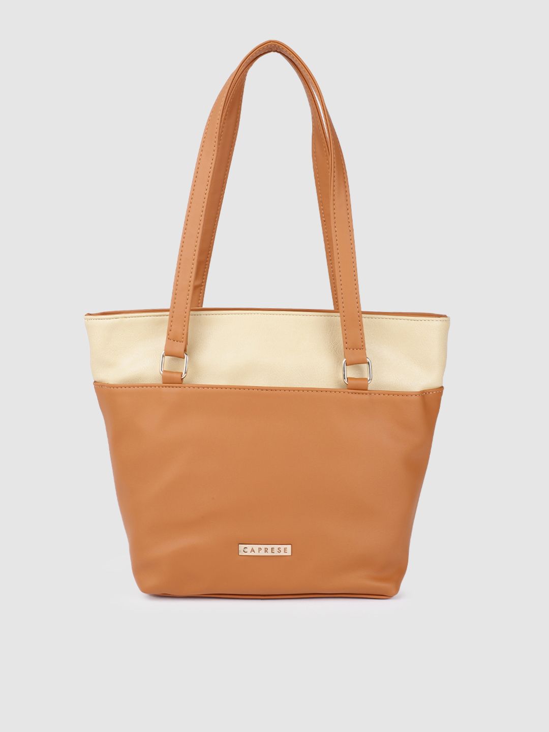 Caprese Tan Brown & Off-White Colourblocked Structured Shoulder Bag-picture-29