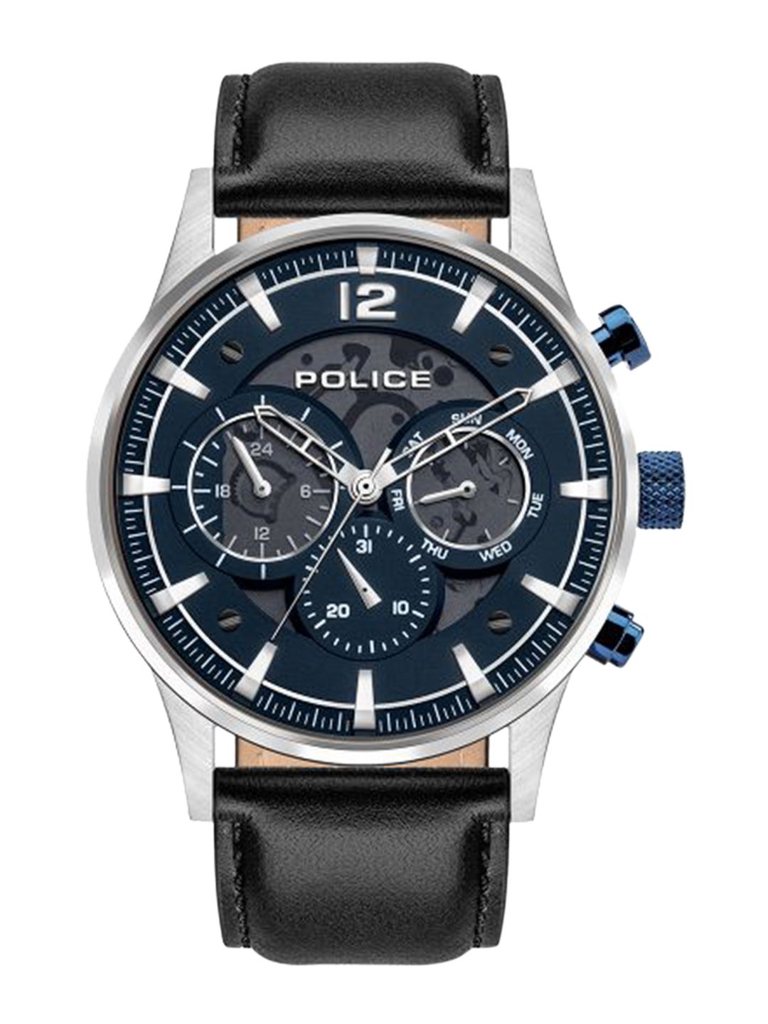 Police Men Blue Skeleton Dial & Black Leather Textured Straps Analogue Watch-picture-11