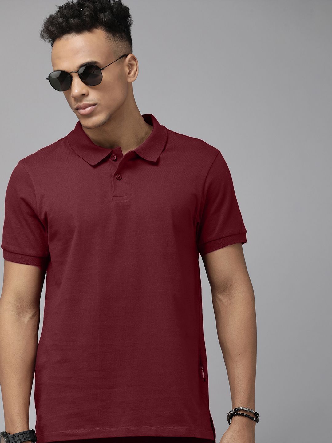 The Roadster Lifestyle Co Men Maroon Pure Cotton Polo Collar T-shirt