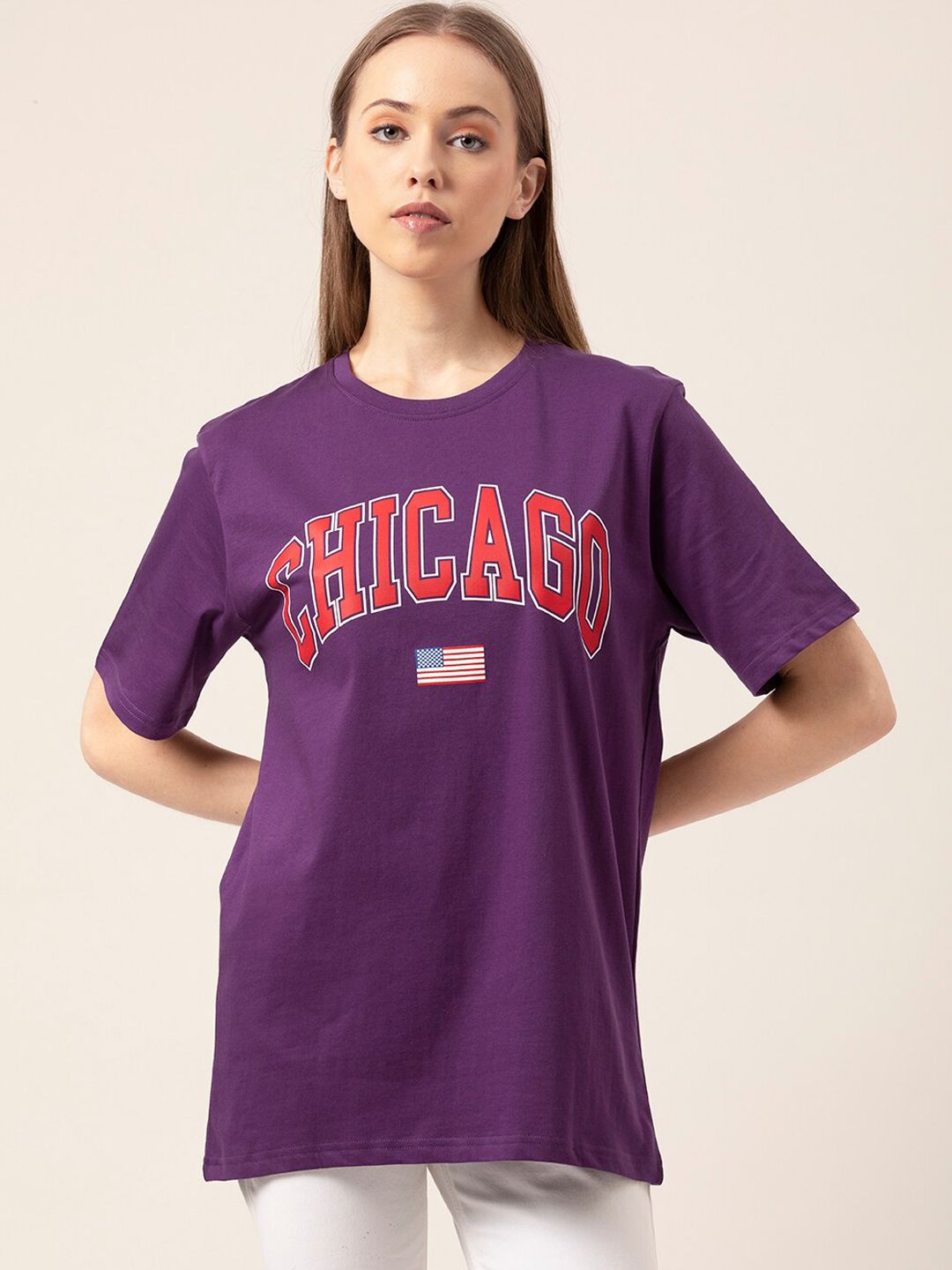 Lounge Dreams Women Purple Printed Oversized Cotton Lounge Tshirts-picture-21