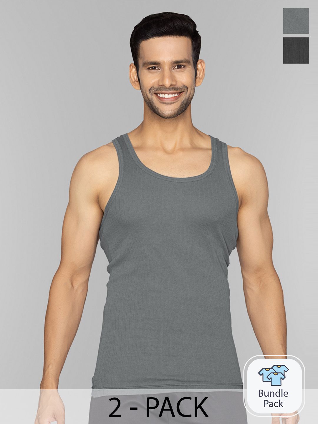 XYXX Men Black Grey Pack Of 3 Solid Innerwear Vests-picture-13
