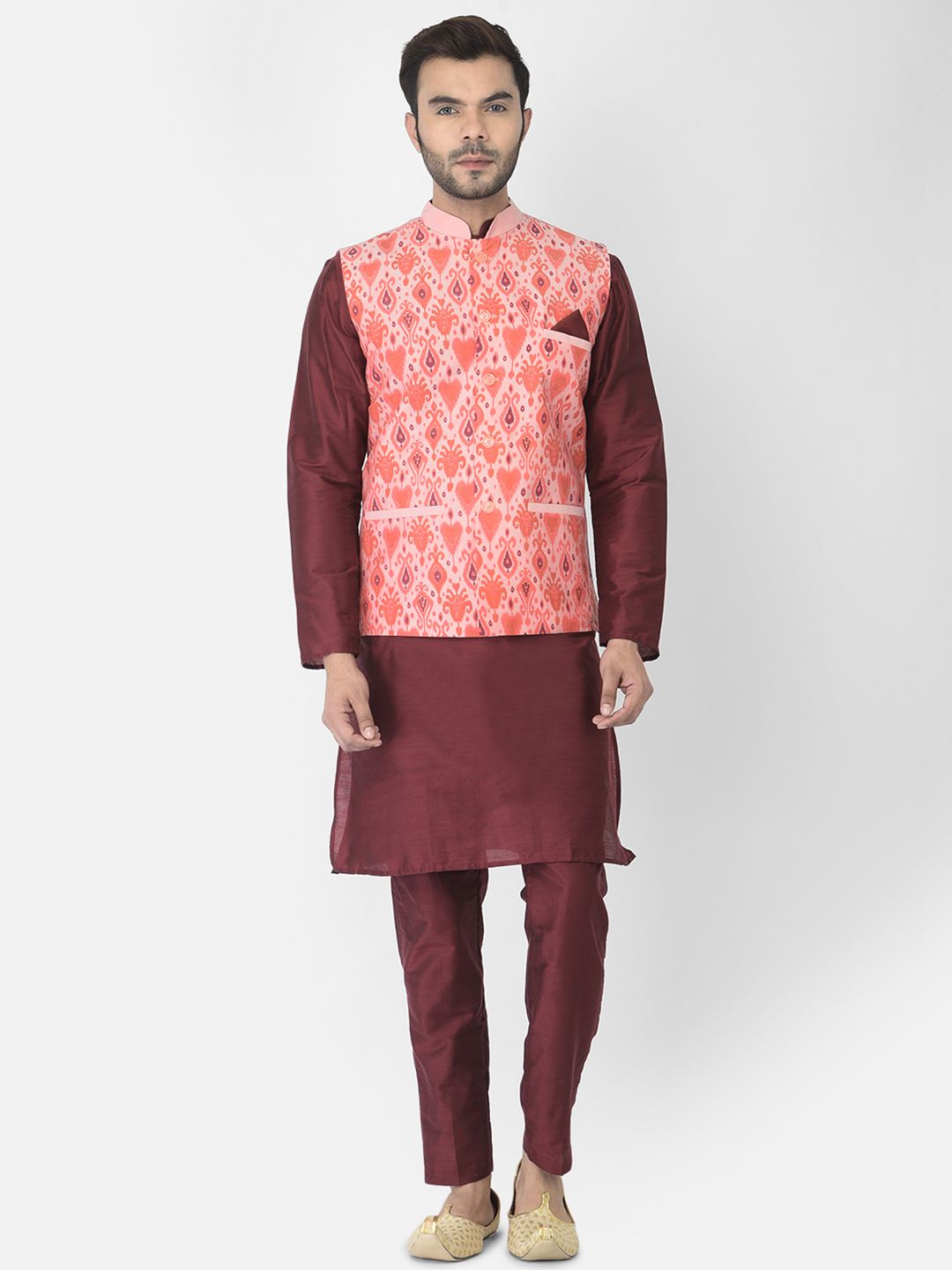 Soft Linen Stripe Gents Kurta- Peach