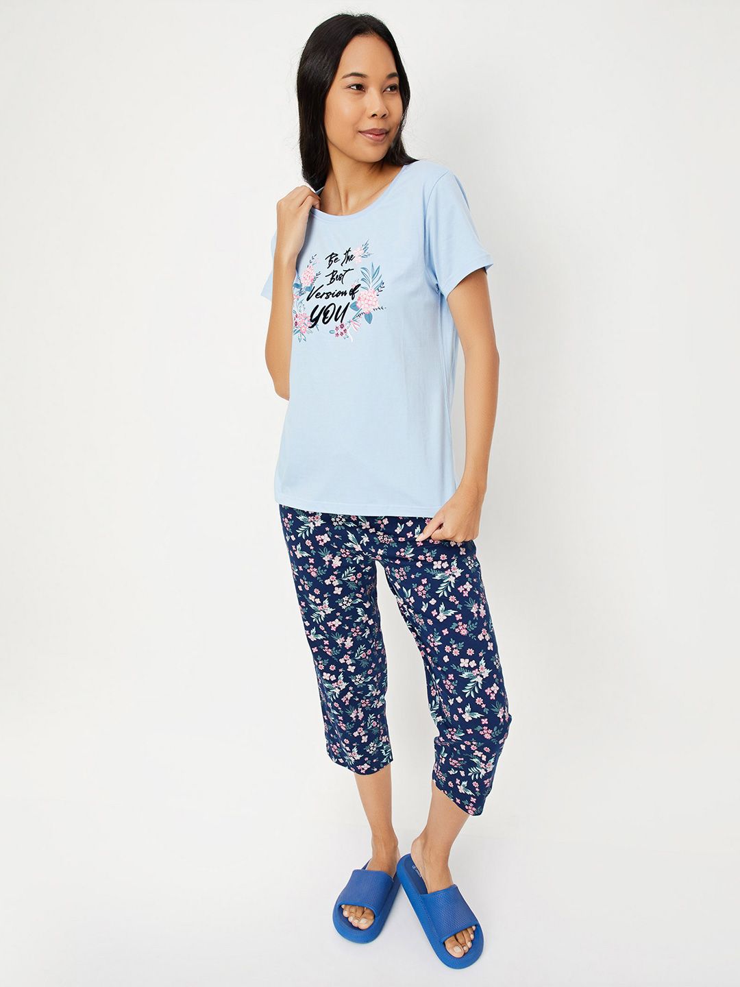 max Women Blue & White Printed Cotton Night suit-picture-45