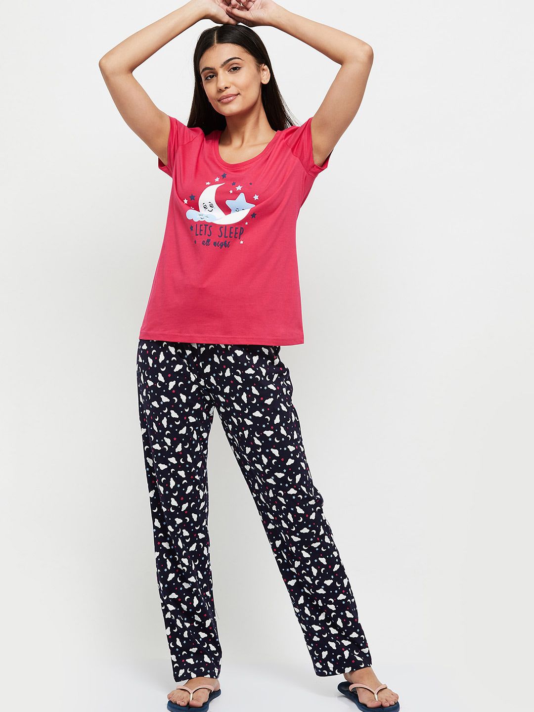 max Women Fuchsia & Black Printed Pure Cotton Night suit-picture-48