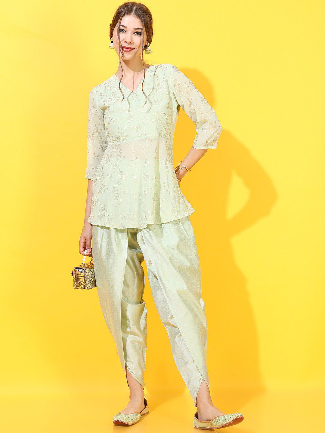 Vishudh Women Green Ethnic Motifs Printed Angrakha Kurti with Dhoti Pants-picture-27