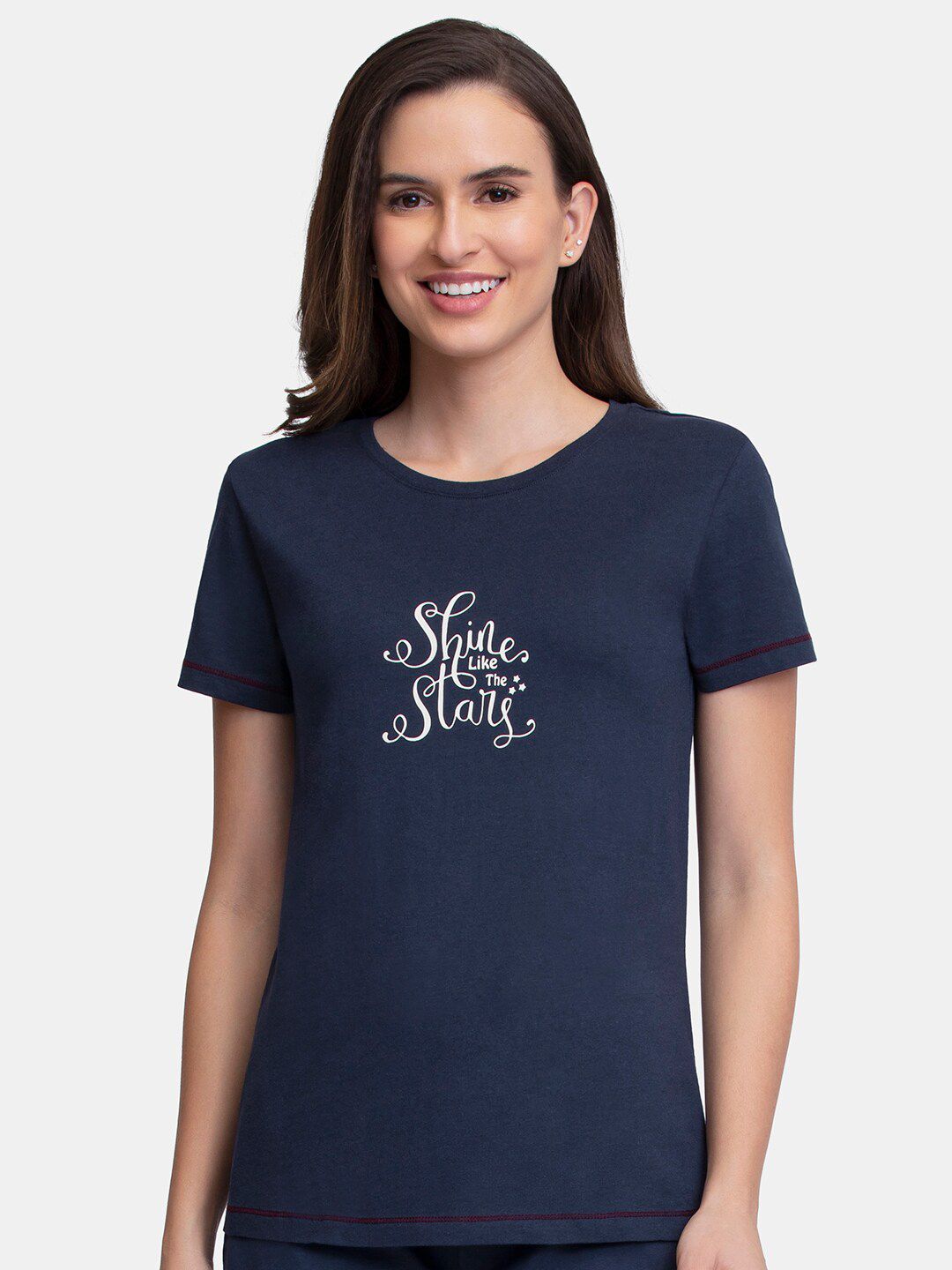 Amante Women Navy Blue & White Printed Lounge T-Shirt-picture-10