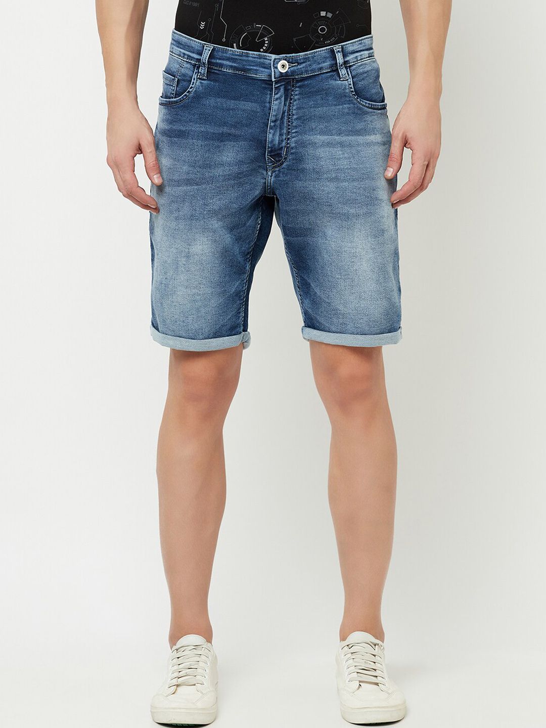 Octave Men Blue Washed Denim Shorts-picture-11