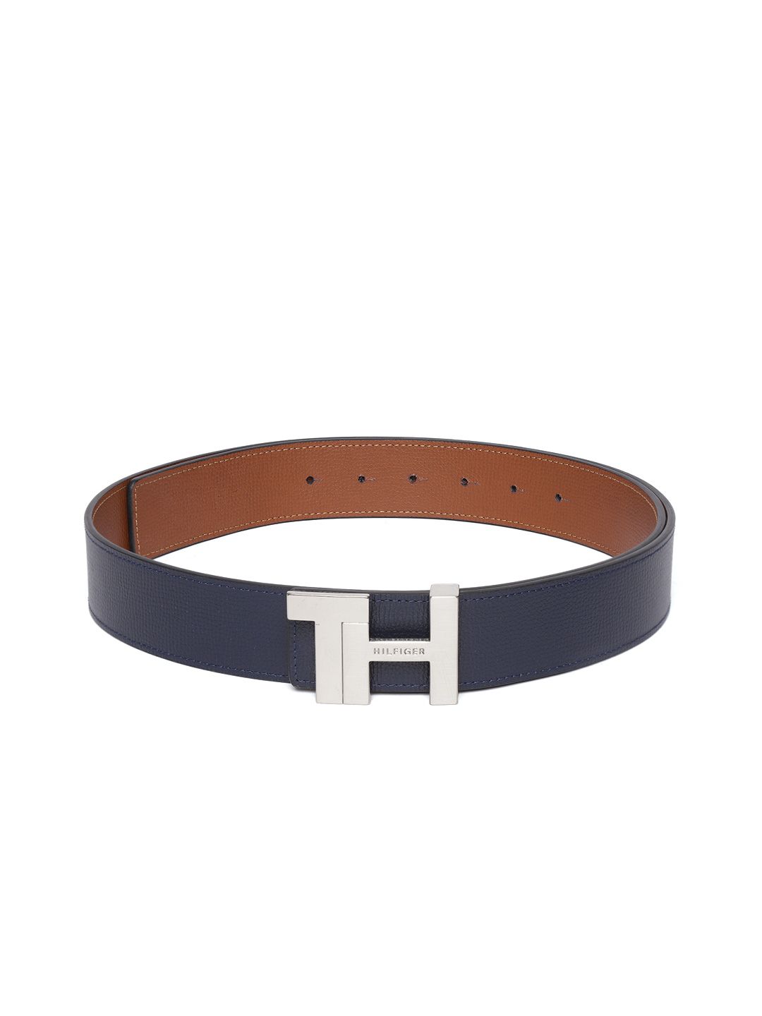 Tommy Hilfiger Men Navy Blue & Tan Brown Textured Leather Belt-picture-39