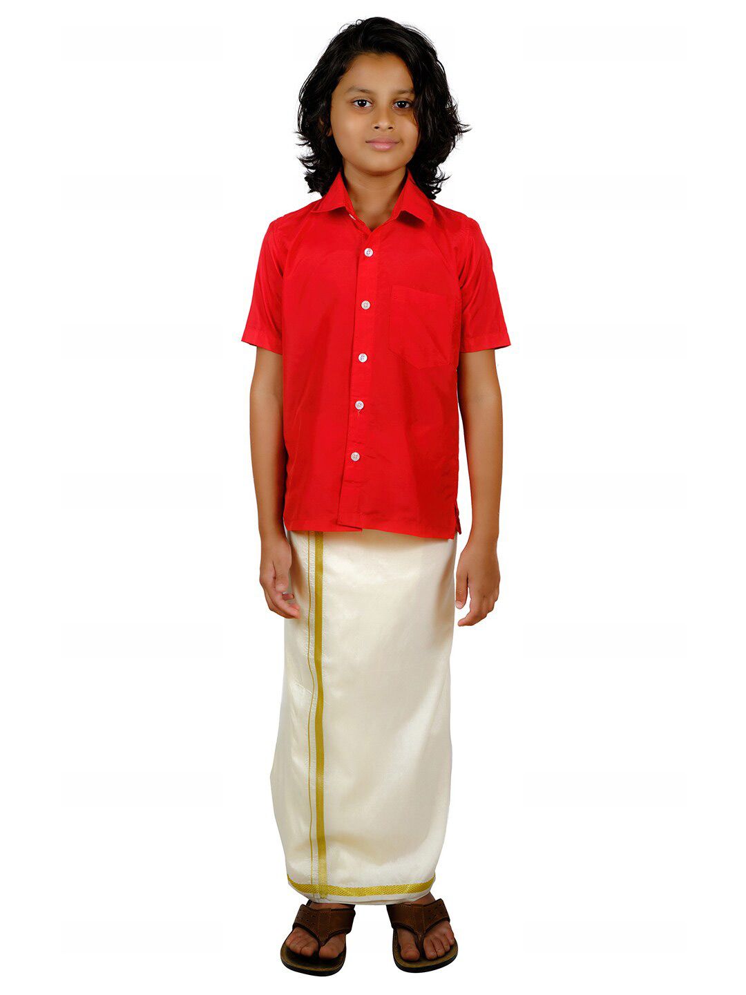 Sethukrishna Boys Red Solid Shirt Dhoti Set-picture-53