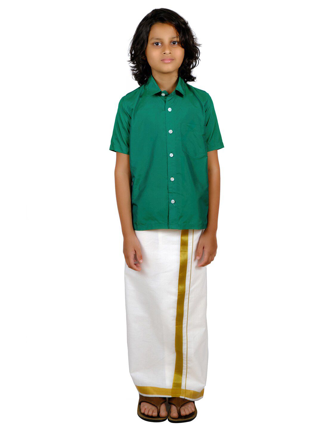 Sethukrishna Boys Green & White Shirt with Dhoti-picture-25