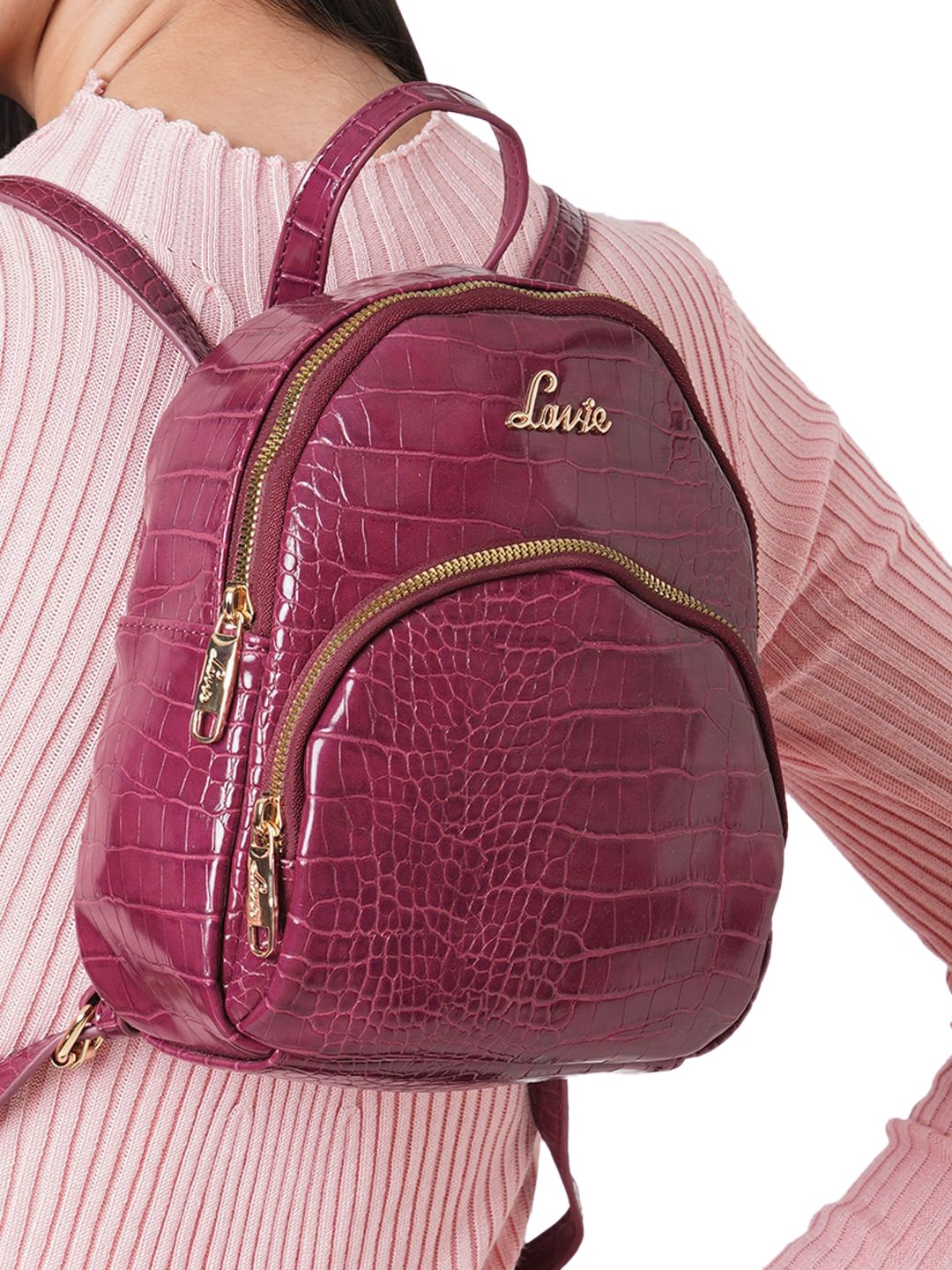 Lavie Mini Women Burgundy Textured Backpack