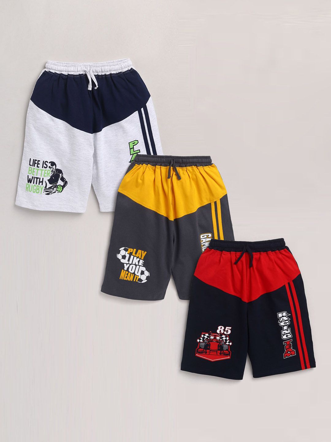 Nottie Planet Boys Multicoloured  Pack of 3 Printed Mid Rise 100% Cotton Regular Shorts-picture-25