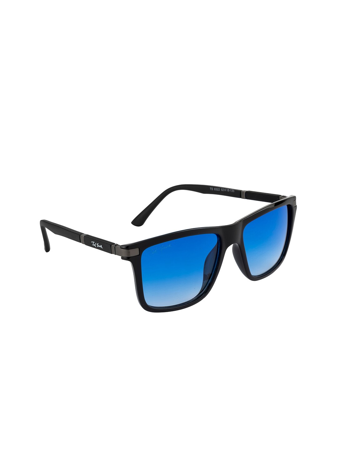 Ted Smith Unisex Blue Lens & Black Square Sunglasses with UV Protected Lens BOXBEAT_C3