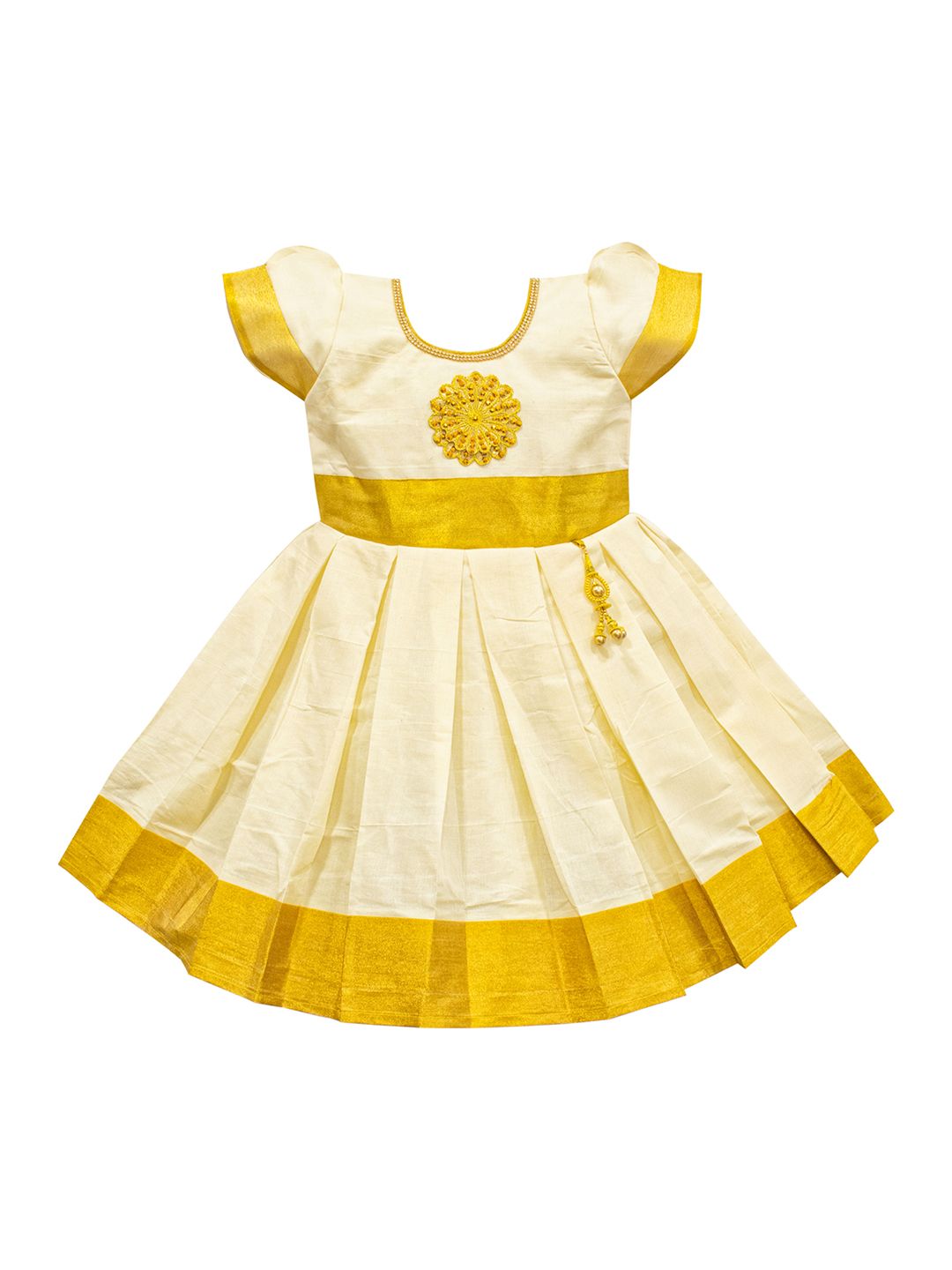 AMIRTHA FASHION Girls Cream-Coloured & Gold-Toned Embellished Ethnic Dress-picture-41