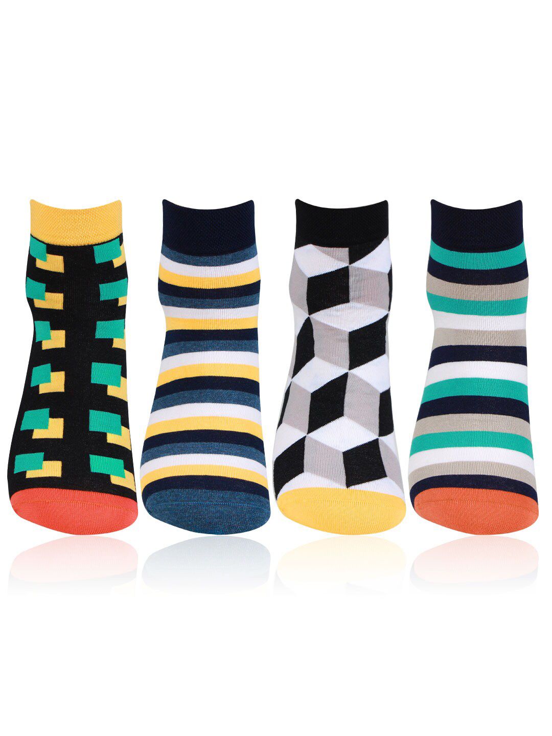 Bonjour Men Pack of 4 Multicolored Patterned Ankle Length Socks-picture-37