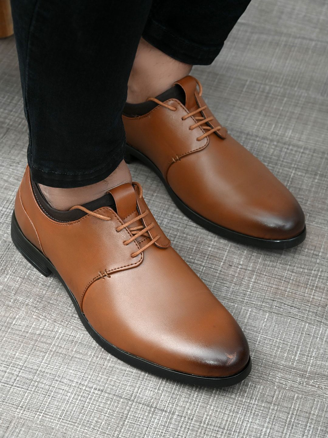 San Frissco Men Tan Brown Solid Formal Derbys-image-16