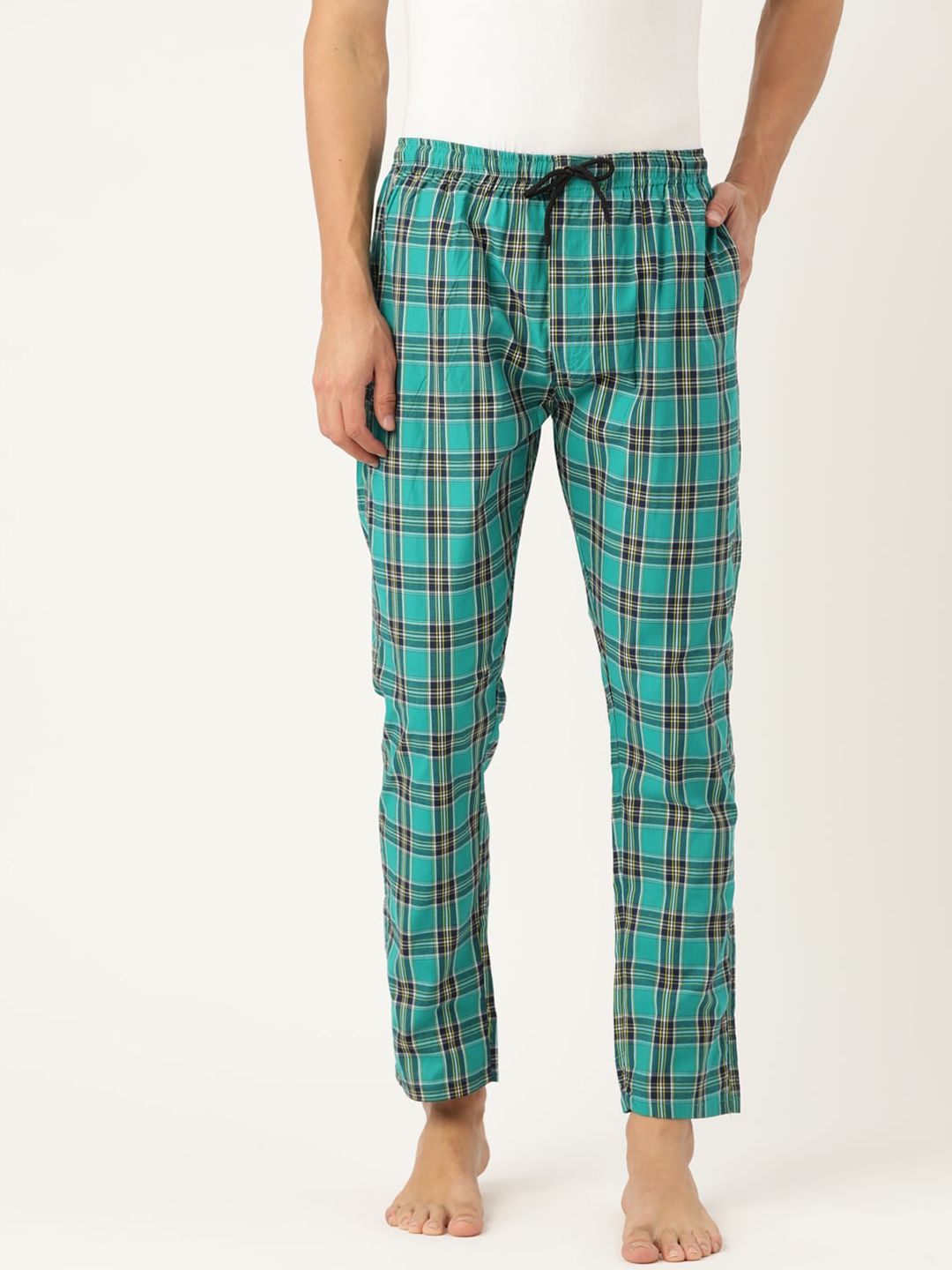 JAINISH Men Green & Black Checked Cotton Lounge Pants-picture-35