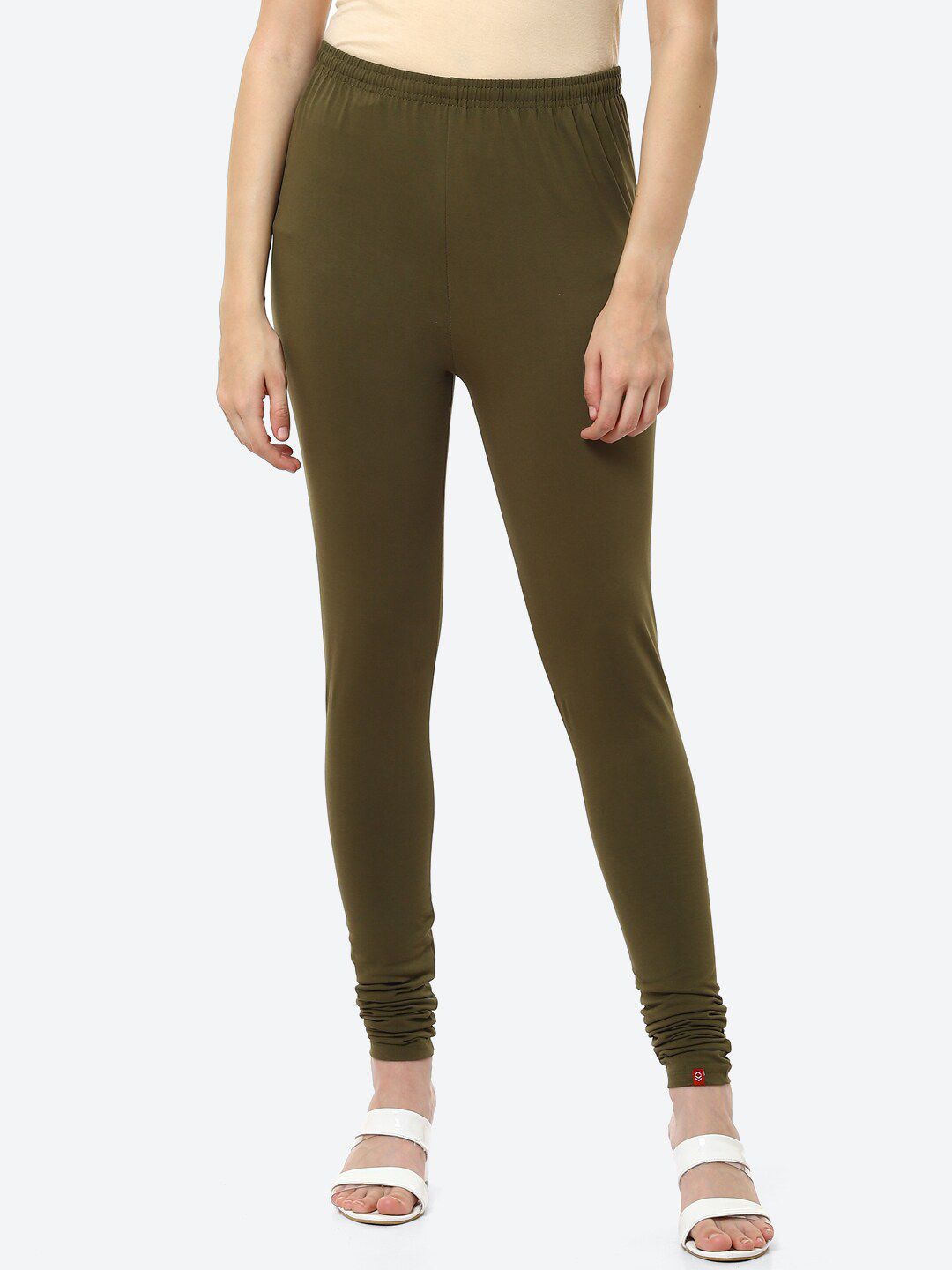 Biba Women Olive Green Solid Knitted Churidar