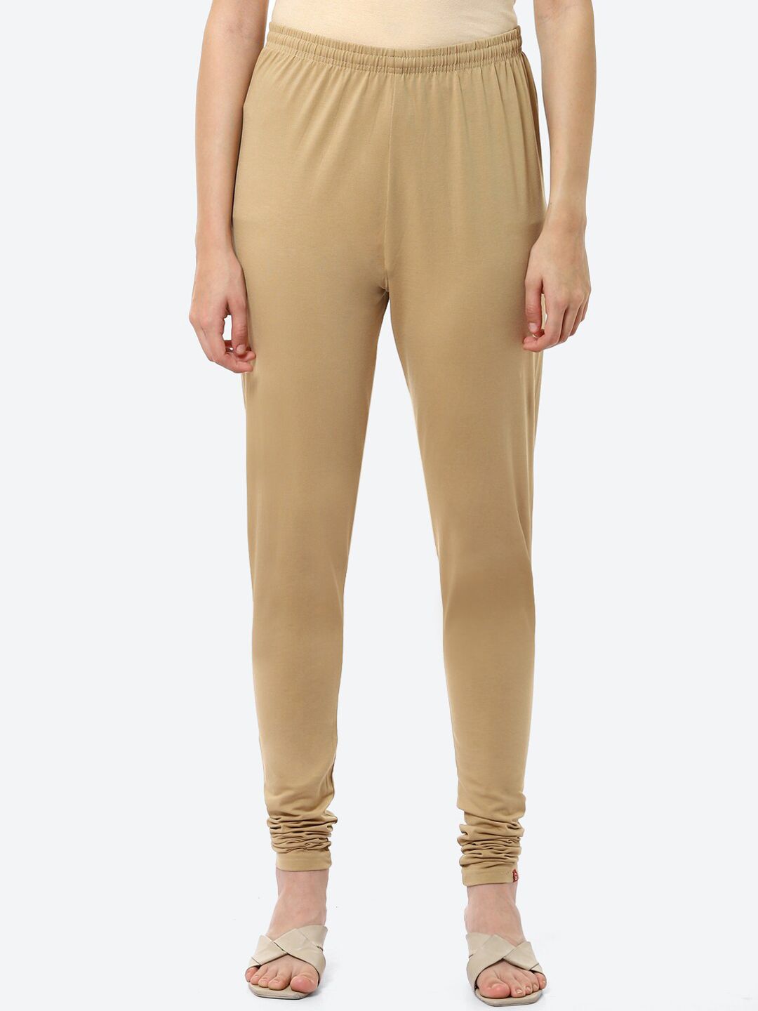 Biba Women Camel Brown Solid Knitted Leggings