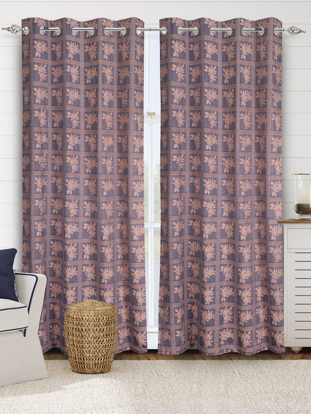 Saral Home Blue & Pink Set of 2 Black Out Long Door Curtain-image-28