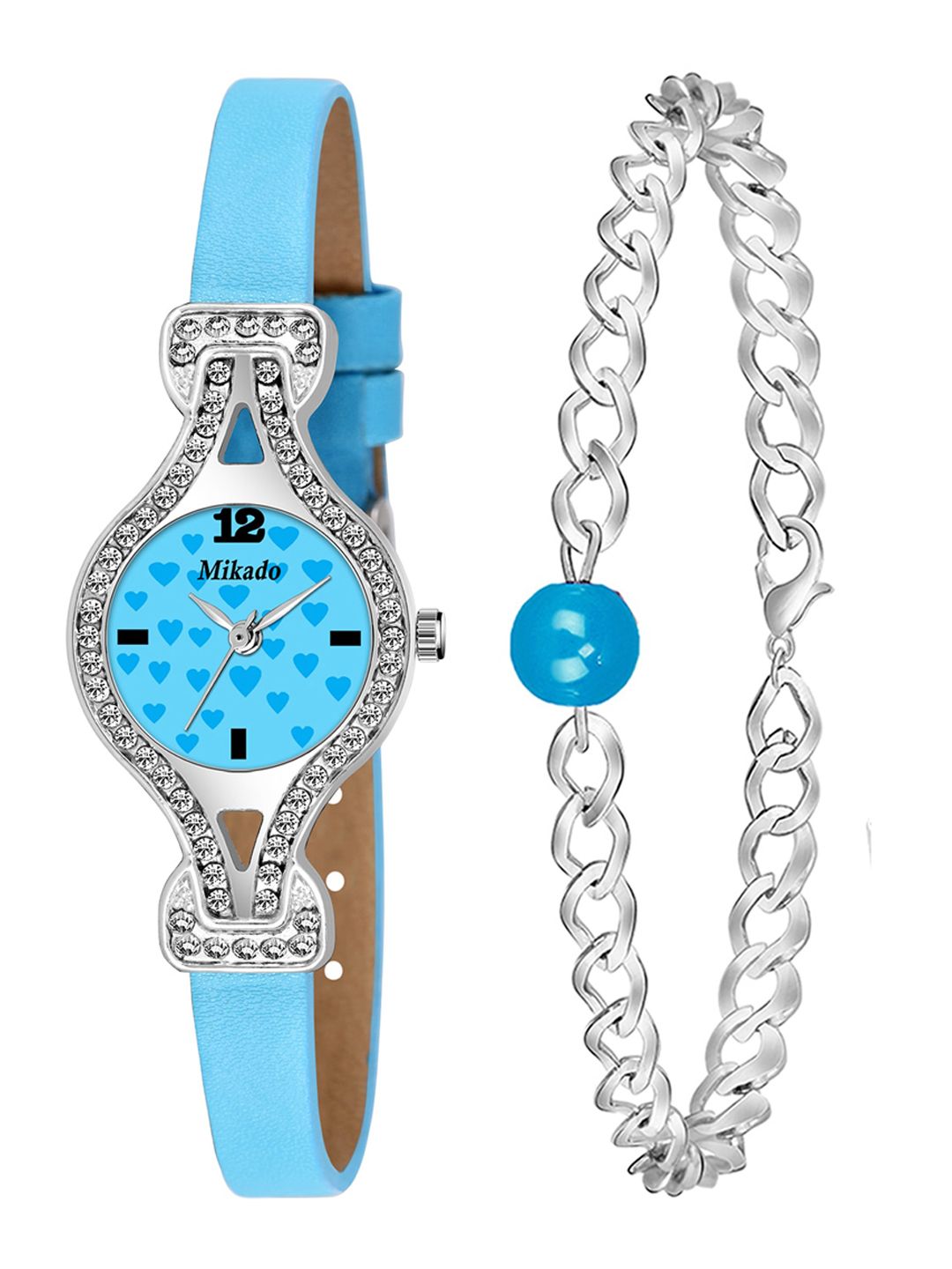 Mikado Women Blue Brass & Blue Leather Embellished Straps Analogue Watch Louisa Fashion-image-48